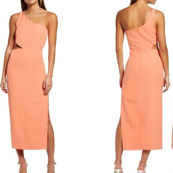 BARDOT JENNA ONE SHOULDER CUTOUT DRESS, Size 12 (XXL) ORANGE FIZ, NWT - Picture 1 of 17